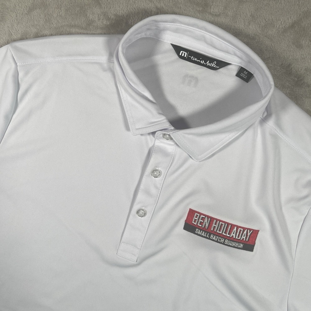 Travis Mathew Coto Performance Golf‎ Polo Men's M White Ben Holladay Bourbon